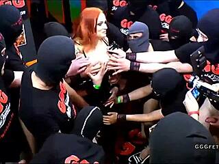 German redhead dirty Mary takes on multiple big dicks in a wild group sex session