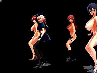 Anime dekleta z velikimi prsmi plešejo ob glasbenem videu