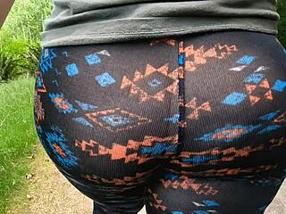 Curvy mom flaunts her huge booty in public trail