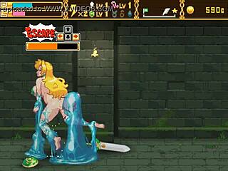 Плавокоса девојка игра улогу ратнице у интензивној сцени секса са гоблинима у овој хентаи игри
