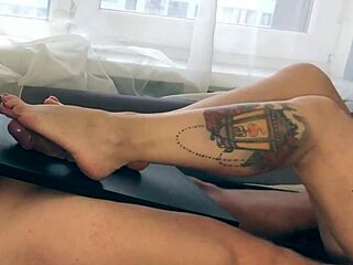 Homemade footjob video of a sexy milf with hot legs