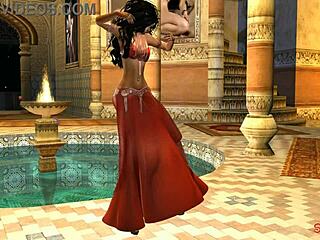 La danza del ventre latina in fantasia: una pancia rossa sensuale
