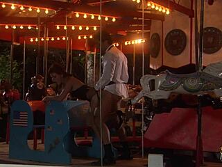Horny guy meets a girl and has outdoor sex with her in an amusement park