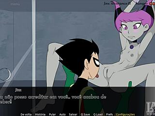 Caracteres de dibujos animados de Teen Titans se entregan al juego de orina en anime hentai