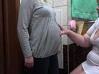 A curvy BBW in rubber gloves conducts an intimate examination of a pregnant MILF in a homemade fetish video