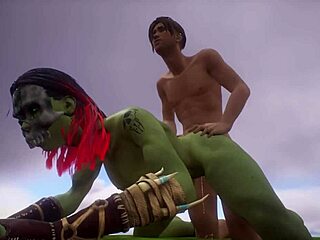 Cartoonish muscle babe gets dominated by orc in hardcore encounter
