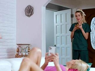 Passionate lesbian encounter between a nurse and her attractive roommate, Aiden Ashley and Kenzie Anne